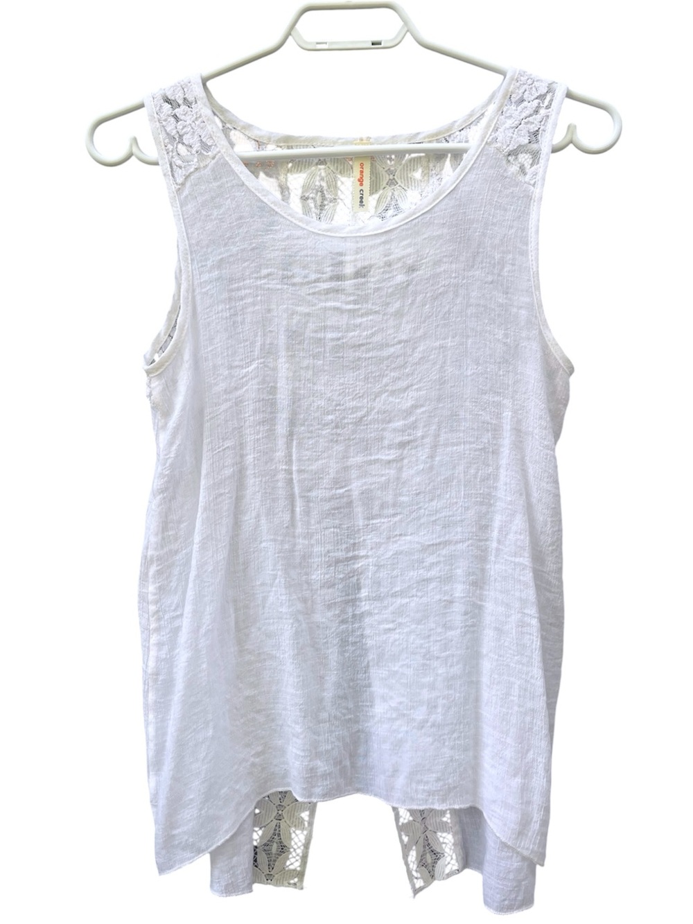 (2/$15) Orange Creek White Boho Lace Open Back Sleeveless Tank Top